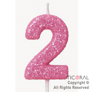 VELA NUMERAL CHICO 5.5 CM CON GIBRE ROSA NUMERO 2 x 1